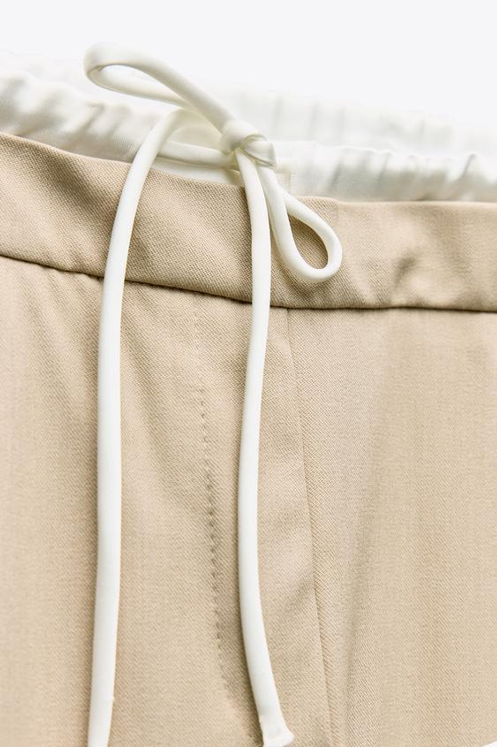 ZARA БРЮКИ WIDE LEG С ДВОЙНЫМ ПОЯСОМ, ПЕСОЧНЫЙ