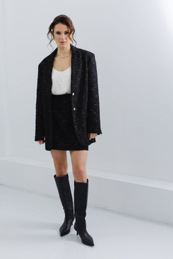 Жакет из твида однобортный черный с золотыми нитями