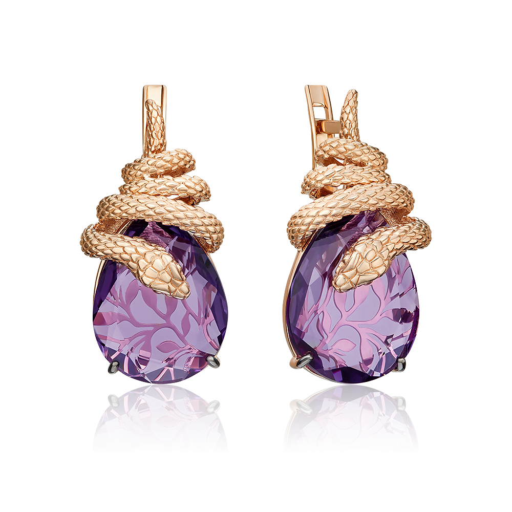 Серьги с английским замком из красного золота c аметистом  02-5290-00-203-1110