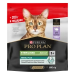 Сухой корм с индейкой Renal plus для взрослых стерилизованных кошек Pro Plan, 400гр+200гр
