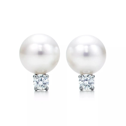 Серьги из белого золота 18kс бриллиантами и жемчугом, Tiffany 💎Signature pearls