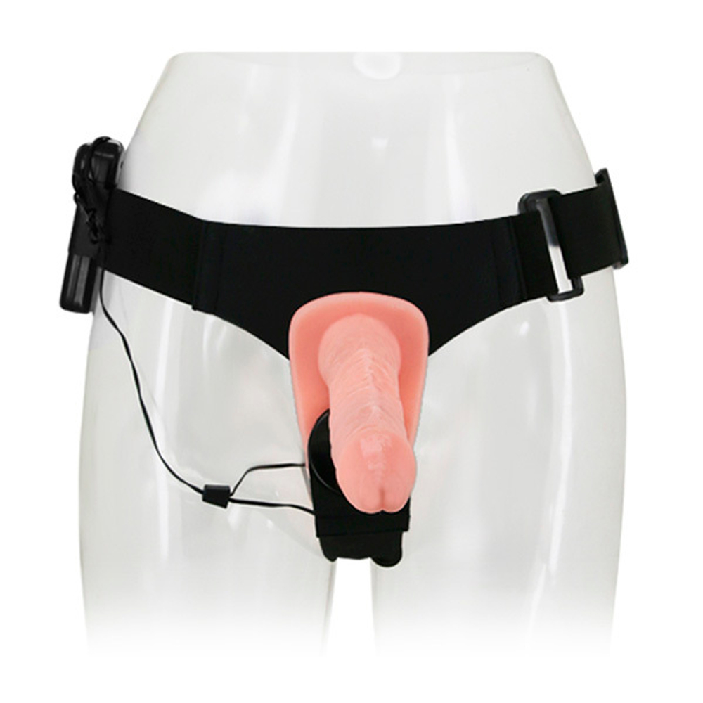 Телесный женский вибрострапон 18см на поясе с вагинальной вибропробкой 10см Baile Ultra Passionate Harness BW-022049