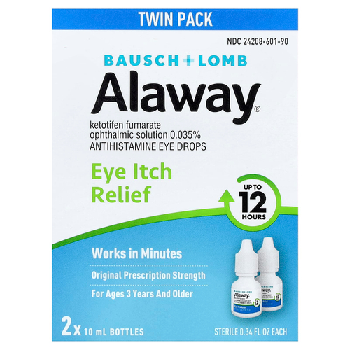 Alaway, Eye Itch Relief, антигистаминные глазные капли, двойная упаковка, 2 флакона по 10 мл (0,34 жидк. унции)