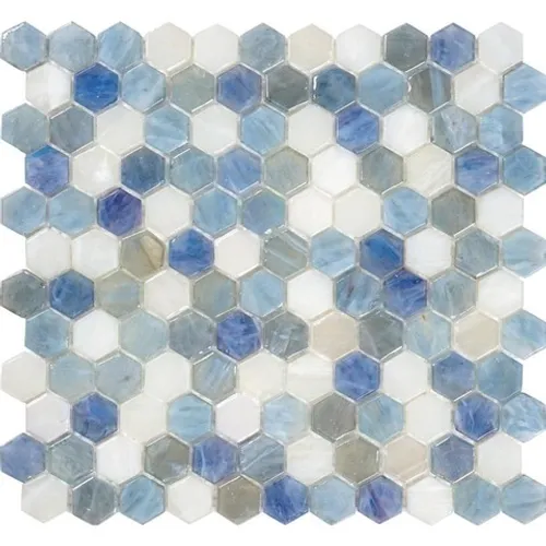 TCGL-14 Эксклюзивная шестигранная плитка мозаика стекло Alma Glamour серый белый соты