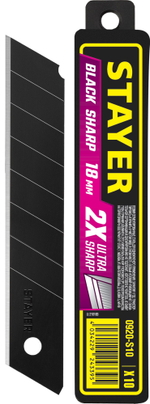 STAYER BLACK SHARP, 18 мм, 10 шт, сегментированные черные особоострые лезвия (0920-S10)