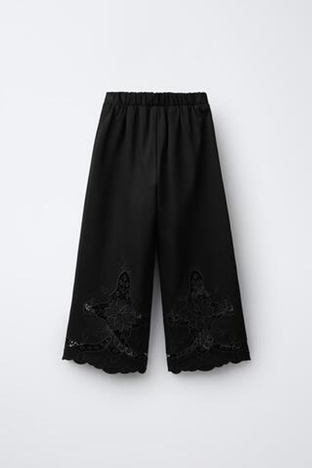 ZARA ШИРОКИЕ БРЮКИ С ВЫШИВКОЙ, ЧЕРНЫЙ