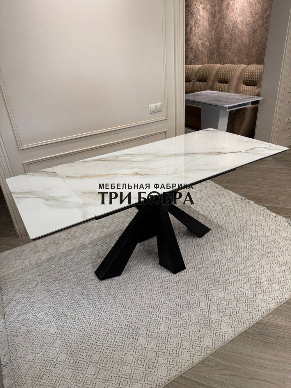 Кухонный раздвижной стол "Спайдер" из КЕРАМОГРАНИТА, итальянский мрамор