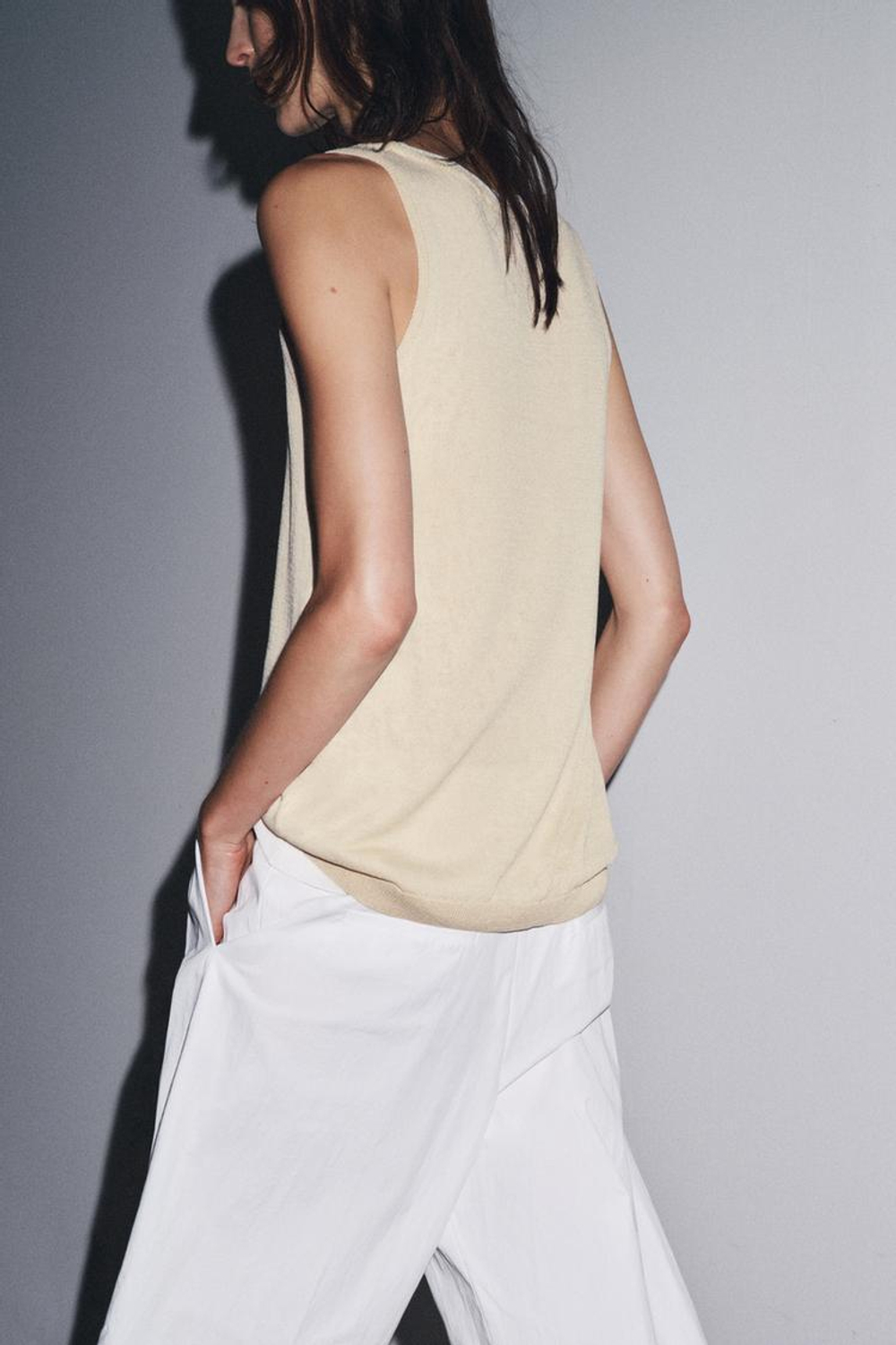 ZARA ДВУХСЛОЙНЫЙ ТРИКОТАЖНЫЙ ТОП, ПЕСОЧНЫЙ