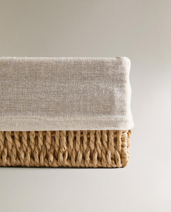 ZARA HOME КВАДРАТНАЯ КОРЗИНА С ТЕКСТИЛЬНОЙ ПОДКЛАДКОЙ, СВЕТЛО-БЕЖЕВЫЙ