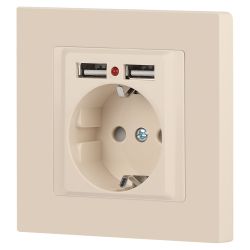Розетка Intro Accent 6-410-02 с заземлением 2P+E Schuko со шторками 16А-250В + 2хUSB IP20 СУ слоновая кость | Intro