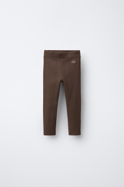 ZARA ЛЕГИНСЫ В РУБЧИК С НАШИВКОЙ, ШОКОЛАДНЫЙ