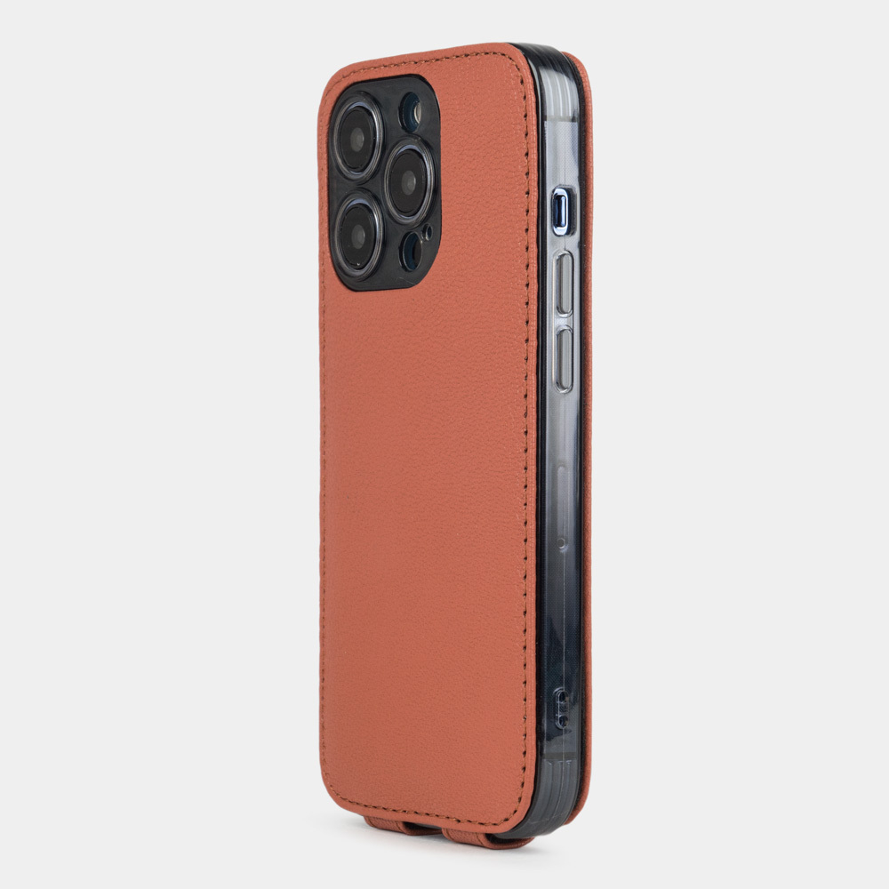 Чехол кожаный для iPhone 14 Pro цвета мандарина