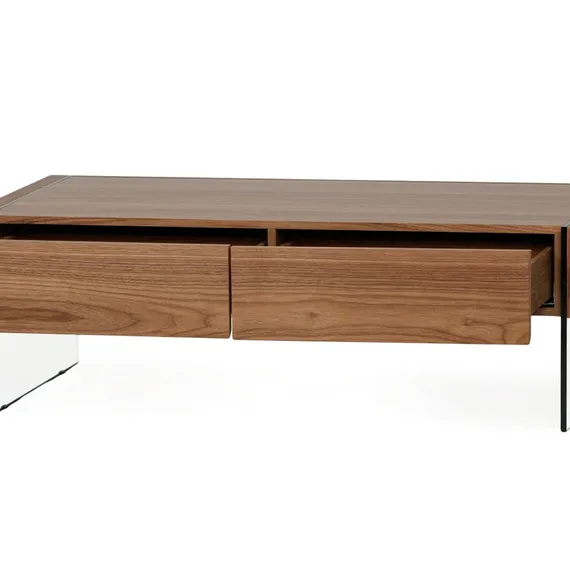 Журнальный стол с ящиками Somerset 127x60 см, шпон ореха, стеклянные ножки