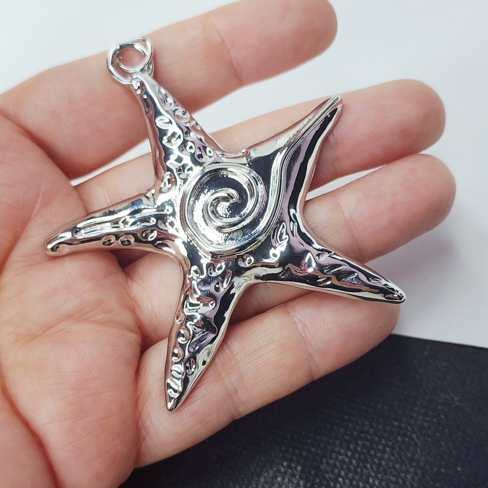 Подвеска, морская звезда, крупная, родий, р-р 63мм, штучно
