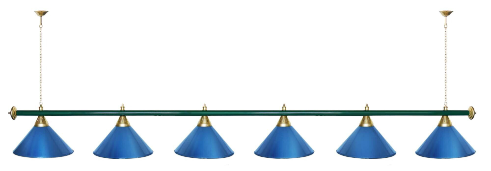 Лампа STARTBILLIARDS 6 пл. (плафоны зеленые,штанга золотая,фурнитура золото)