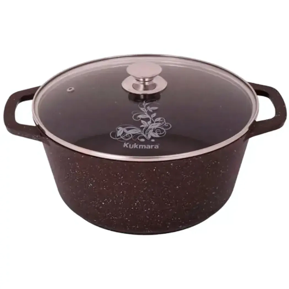 Кастрюля 6,5л «Мраморная»(кофейный мрамор) со стеклянной крышкой кмк652а