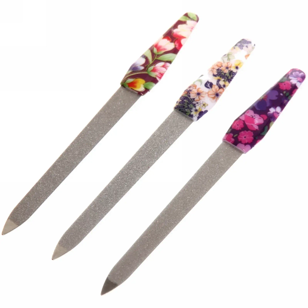 Пилка для ногтей металлическая «Цветочный принт», цвет ручки микс, 14см
