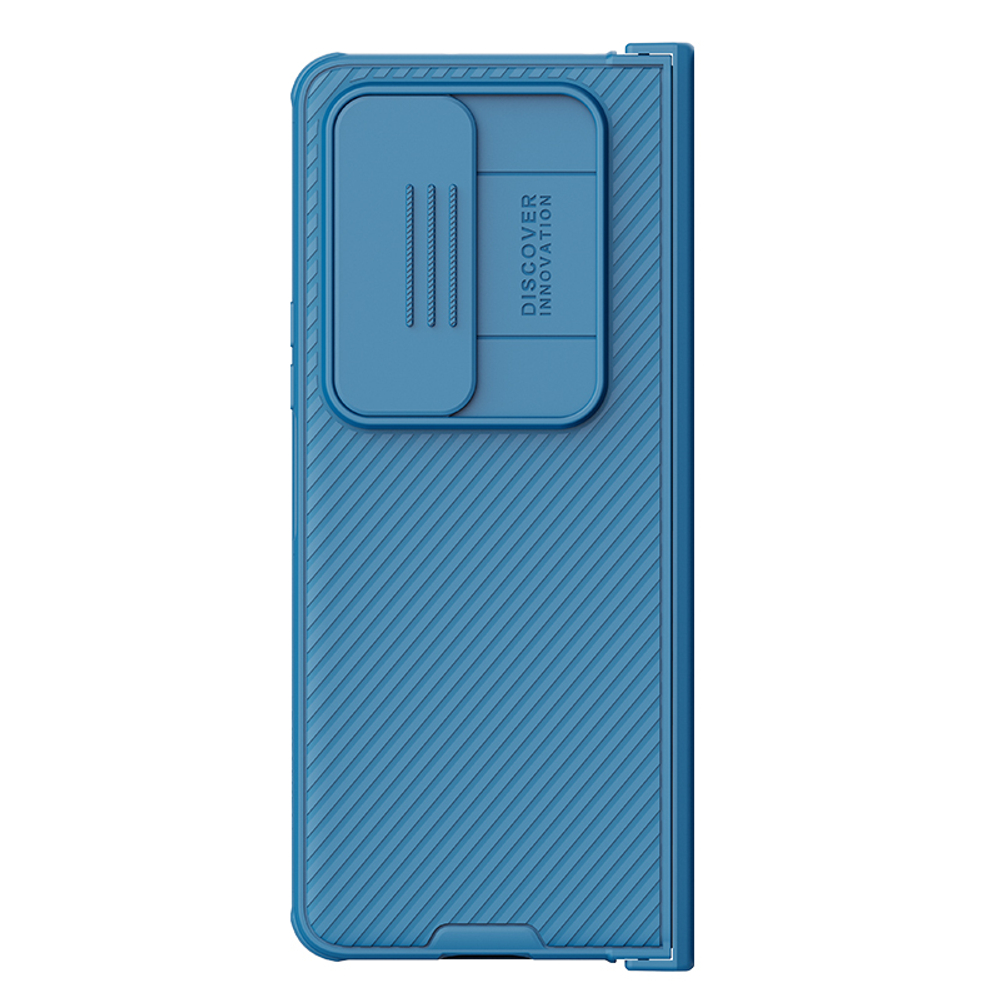 Чехол синего цвета двухкомпонентный на смартфон Samsung Galaxy Z Fold 4 5G от Nillkin, серия CamShield Pro Case, с сдвижной крышкой для камеры