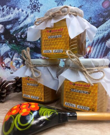 Натуральный Алтайский мёд, набор баночек с мёдом: Гречишный, Таёжные дикоросы и Акациевый, по 0,350 гр.