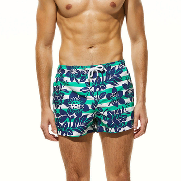 Мужские пляжные шорты голубые с синим принтом SEOBEAN