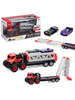 Игровой набор Автовоз в комплекте с двумя машинками красный (H2104)