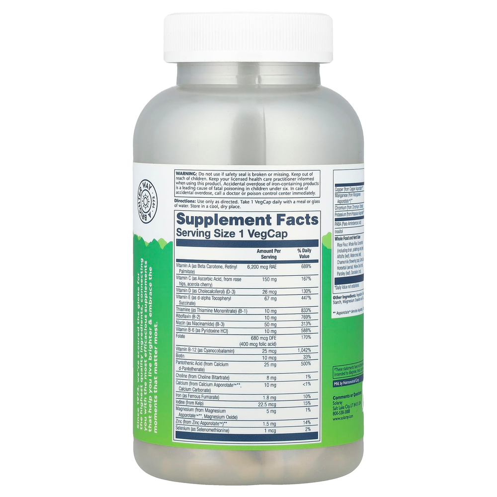 Solaray, мультивитамины для высокой энергии, для приема 1 раз в день, 180 растительных капсул