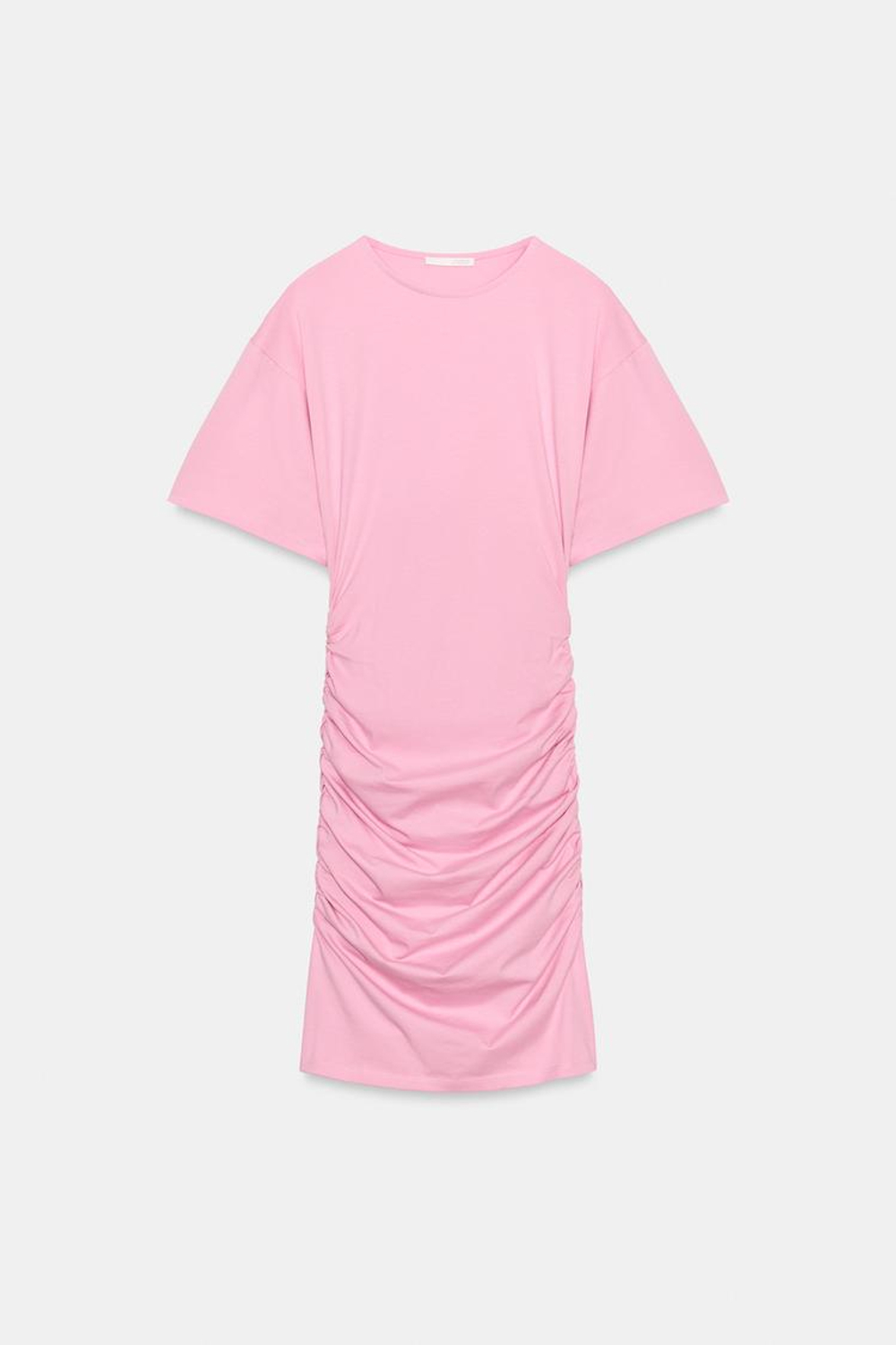 ZARA КОРОТКОЕ ПЛАТЬЕ СО СБОРКАМИ, ПАСТЕЛЬНО-РОЗОВЫЙ