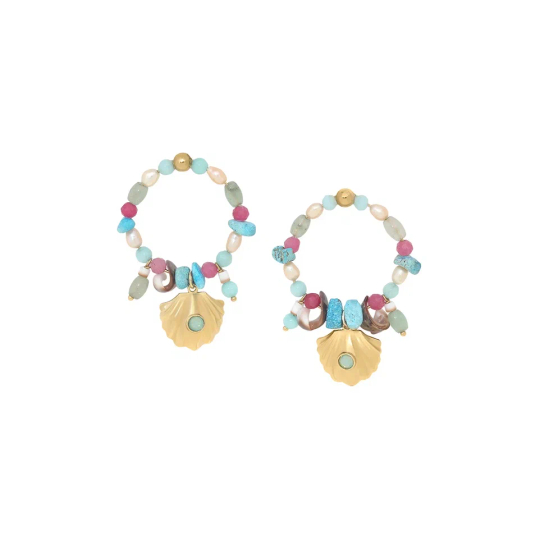 Серьги Franck Herval, Summer, с ракушками, нефритом, жемчугом, бирюзой и кристаллом, FH26.1-12-70294