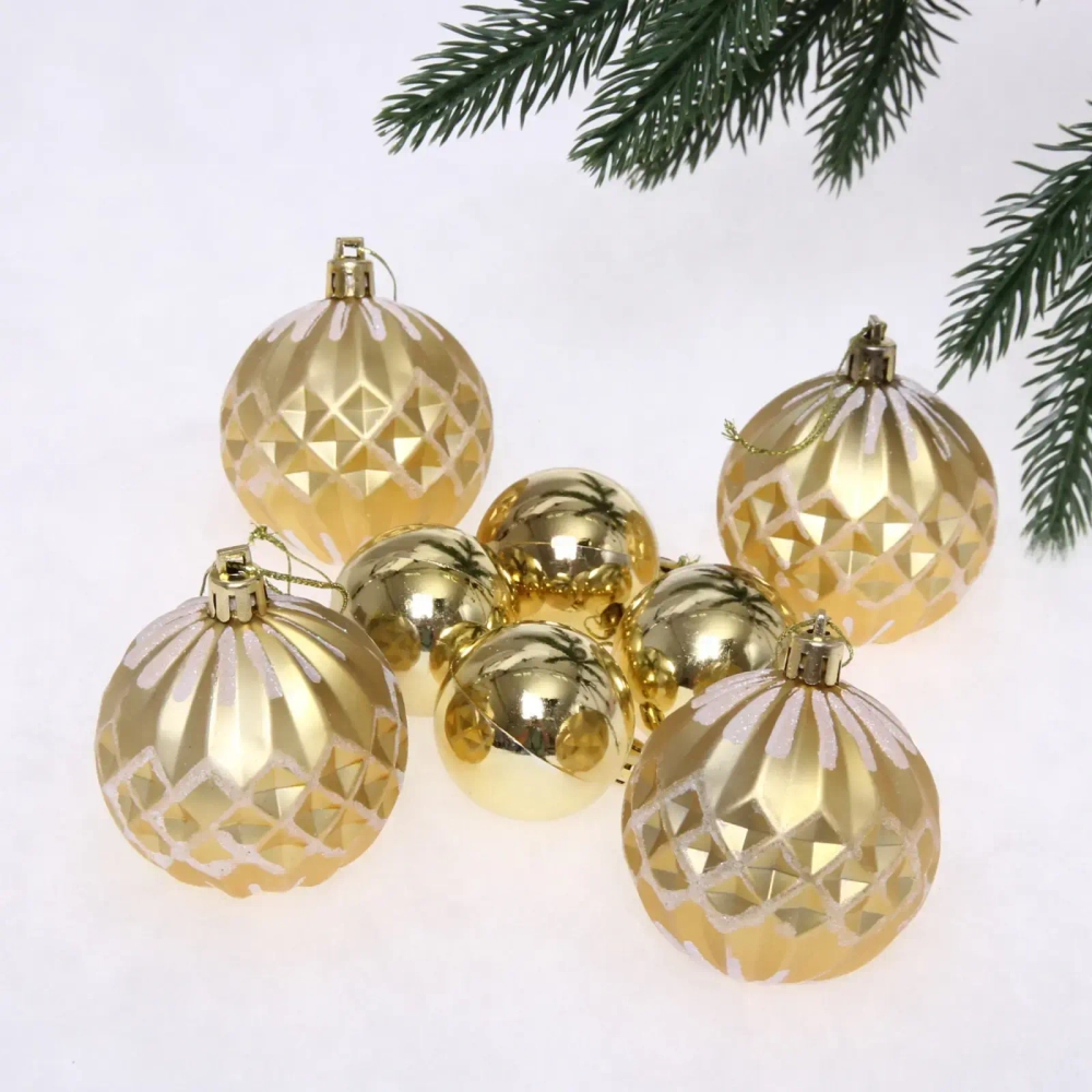 Новогодние шары 6/4 см (набор 8 шт) «Яркий восторг», Золото