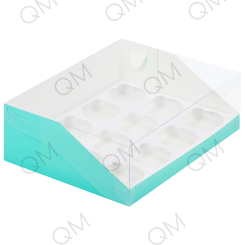 Коробка под капкейки с пластиковой крышкой 310*235*100 мм (12) (тиффани), 10шт