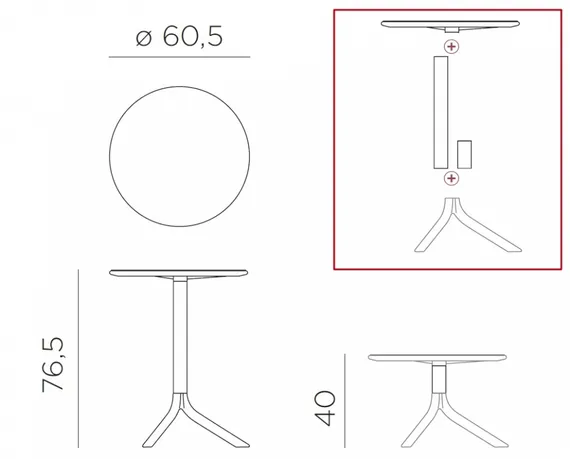 Регулируемый пластиковый стол Spritz Ø60 см, желтый