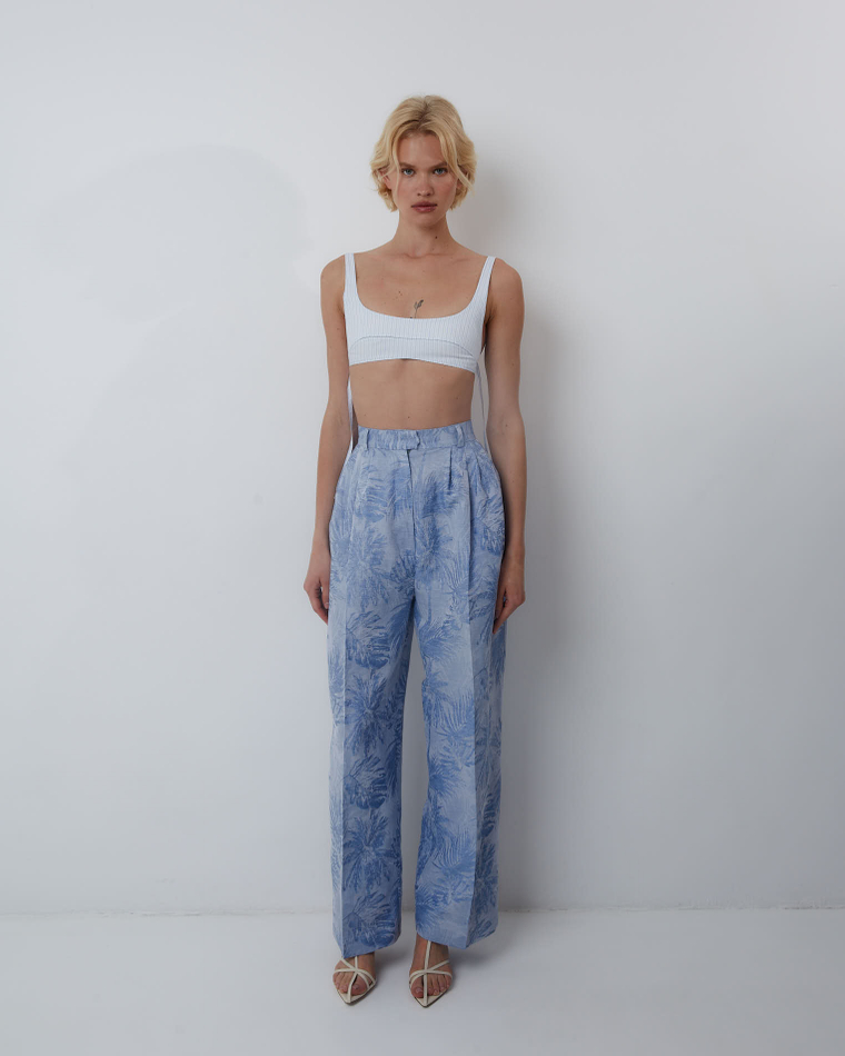 Брюки из смесового льна Брунелло Кучинелли голубой