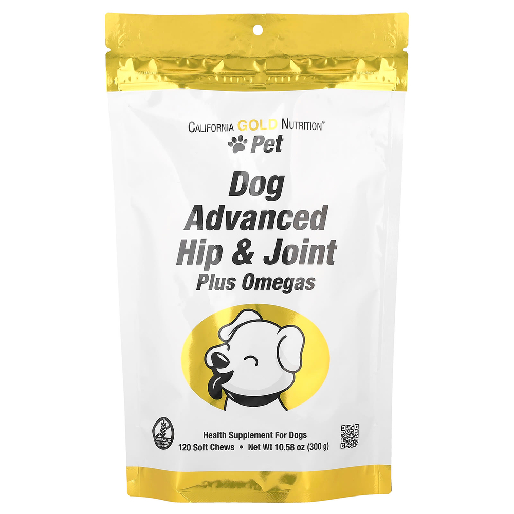 California Gold Nutrition, Pet, улучшенная добавка для собак, для бёдер и суставов, 120 жевательных таблеток, 300 г (10,58 унции)