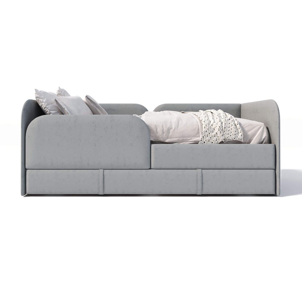 Кровать детская 160х80 см с бортиком и ящиком (скругленная) (сильвер Беверли)