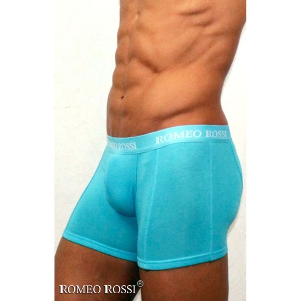 Мужские трусы боксеры удлиненные c резинкой Romeo Rossi бирюзово-голубые RR7001-11