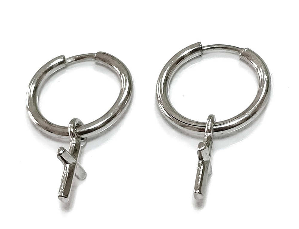 Серебряные серьги-конго с крестом