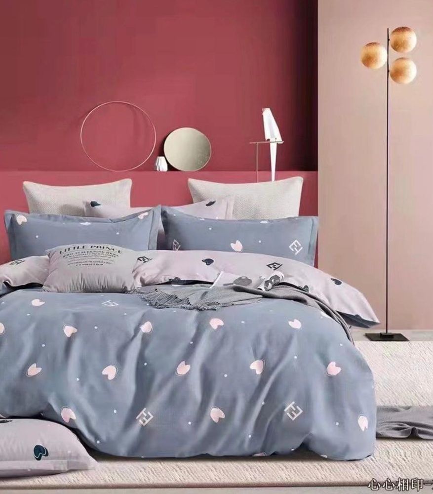 ZEPHYR HOME Комплект постельного белья Евро Фланель Серый сердечки
