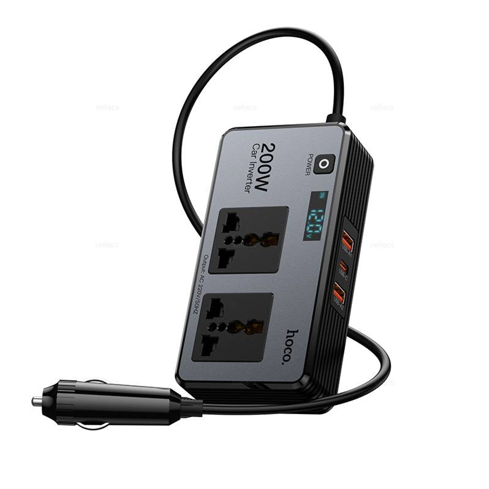 Hoco Z66 New универсальный автомобильный инвертор с 2 розетками (PD66W/1C2A)