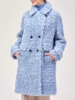 Шуба из шерсти мериноса чебурашка, голубая, SilverFox
