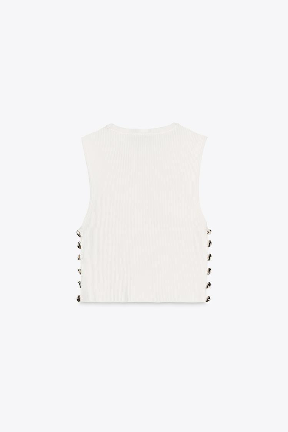 ZARA ТРИКОТАЖНЫЙ ТОП В РУБЧИК, БЕЛЫЙ