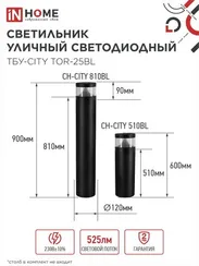 Светильник уличный светодиодный на столб ТБУ-CITY LID-25BL 25Вт 3000/4000/6500К 90x120мм черный IP54 IN HOME