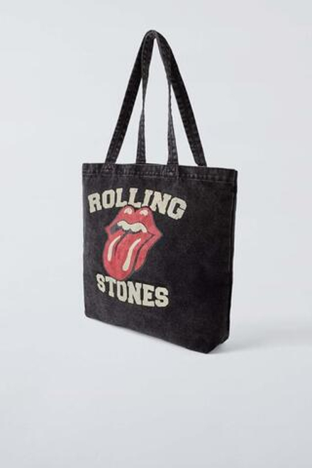 ZARA СУМКА-ШОПЕР С ПРИНТОМ ROLLING STONES ©, ЧЕРНЫЙ