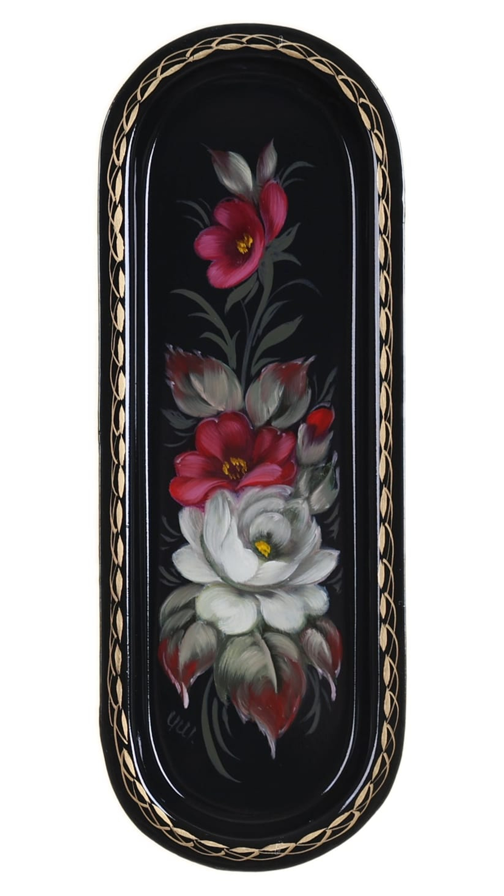 Жостовский поднос декоративный, размер 21х8 см (A4), металлический