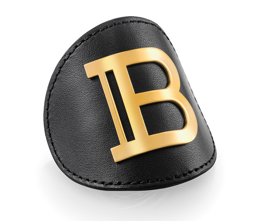 Balmain Hair Couture Заколка-автомат кожаная черная с золотым логотипом Limited Edition Genuine Leather Hair Clip Gold FW20