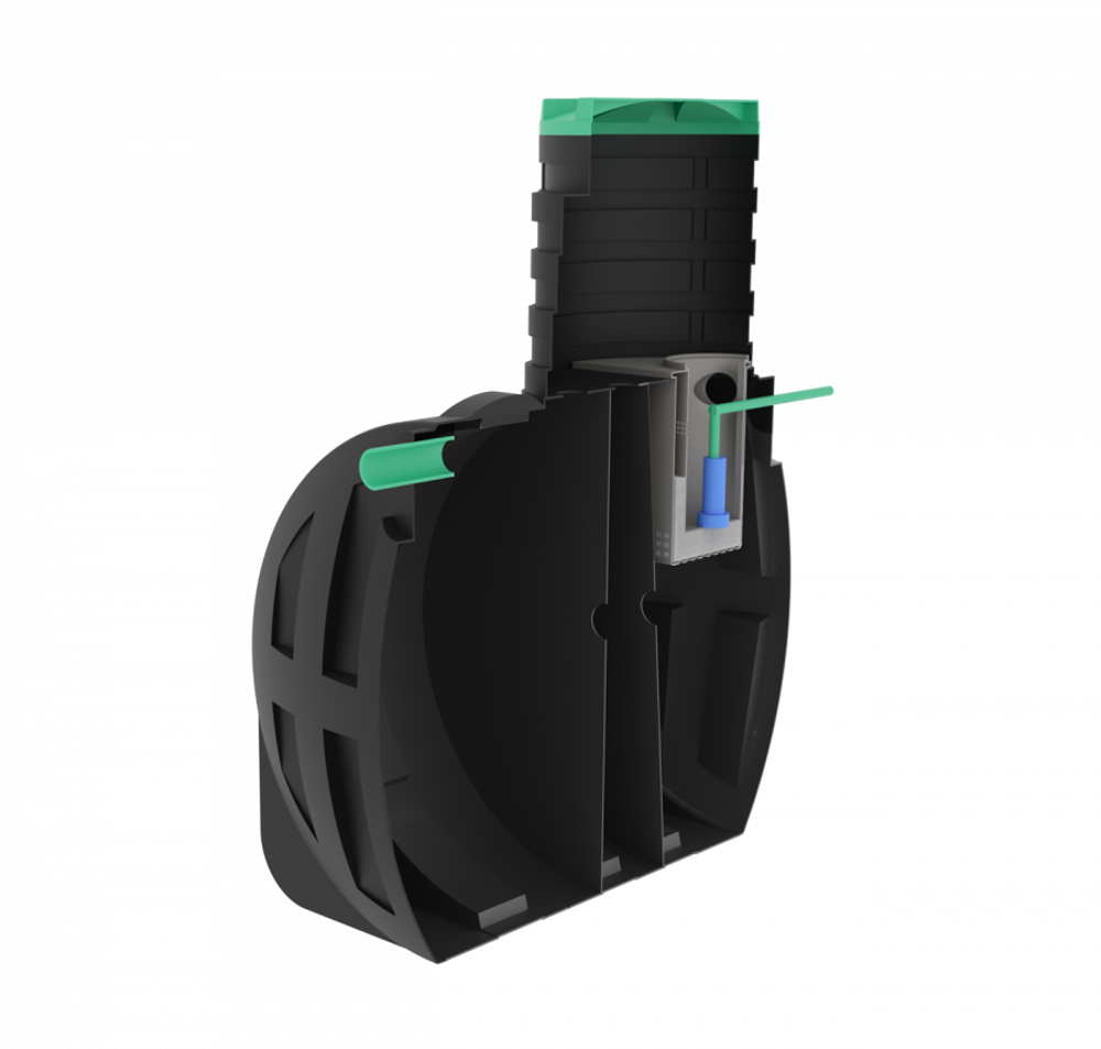 Септик переливной Мультпласт Термит Профи+ 3,0 PR 3000 л. горизонтальный / 1200 л. в сутки / 5-6 чел. / принудительный сброс (1700x1500x2370см;138кг;черный) - арт.555458