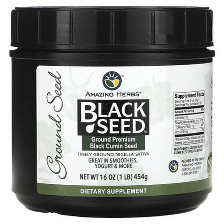 Растительные масла Amazing Herbs, Черные семена, молотые семена черного тмина премиального качества, 454 г (1 фунт)
