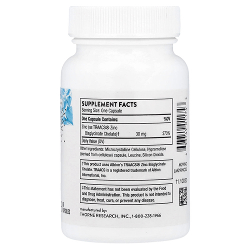 Thorne, Бисглицинат цинка, 30 мг, 60 капсул