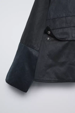 ZARA КУРТКА ИЗ ВОЩЕНОЙ ТКАНИ С КАПЮШОНОМ, СИНИЙ