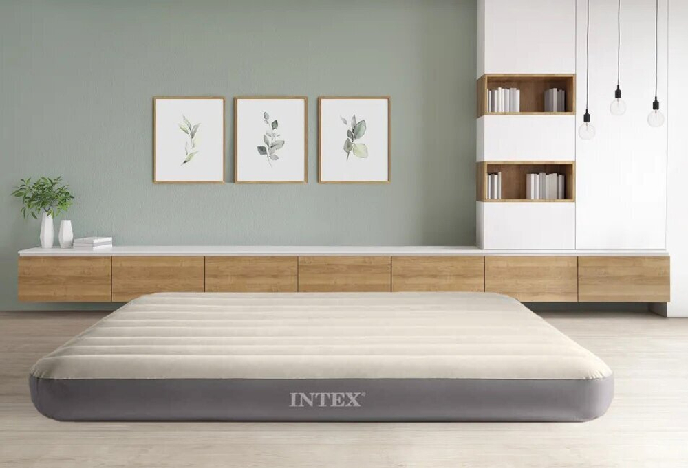 Мaтрас нaдувной Intex 64102 Deluxe Full 137х191х25 см / Крoвать нaдувная Интeкс полуторная велюровая для дома и туризма