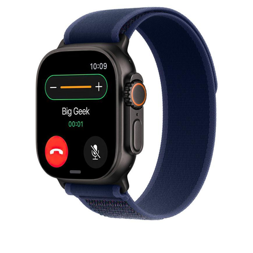 Браслет Apple Trail Loop, синий с чёрной пряжкой, для Apple Watch 44, 45, 46 мм, Ultra и Ultra 2 (дизайн 2024), S/M